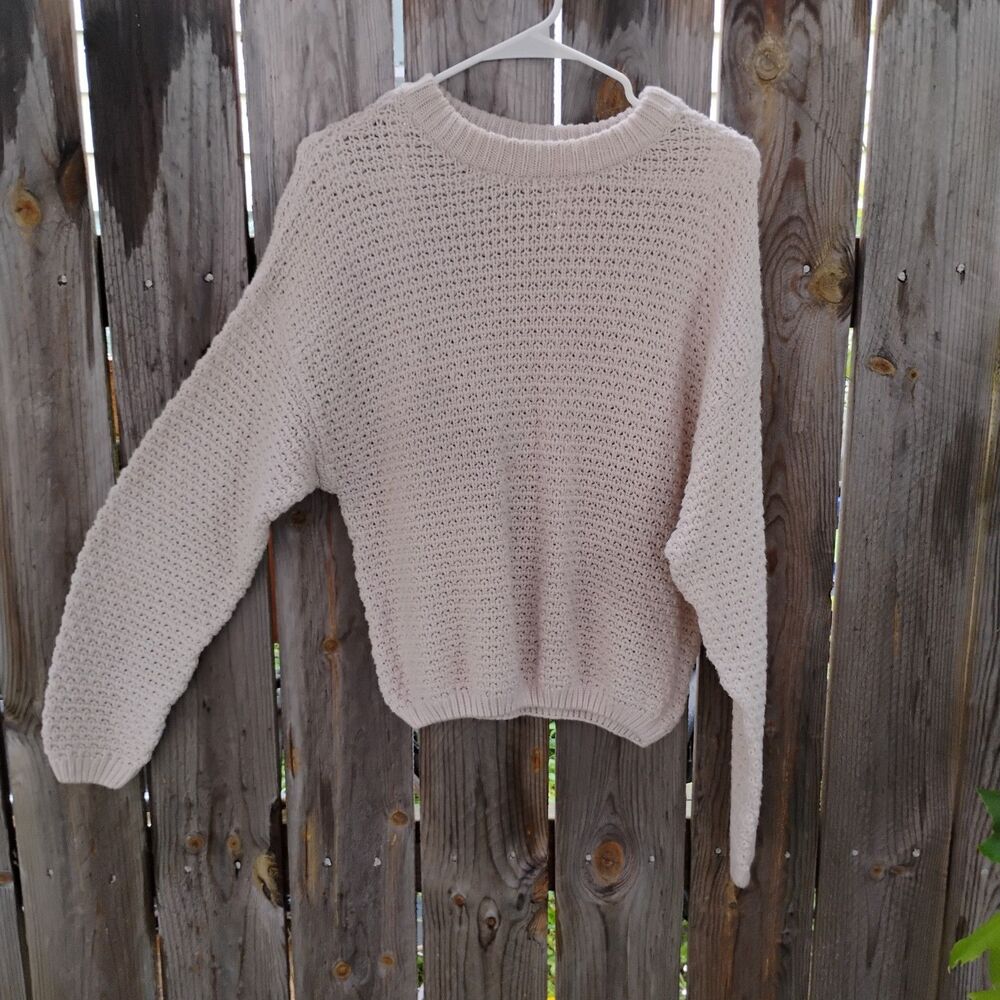 Universal Thread Cream Chunky Open Knit Pullover Sweater Crewneck Womens Medium